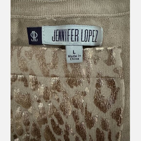 Jennifer Lopez Women Sweater Size L, Beige/Gold /Metallic/Cotton - Picture 6 of 6